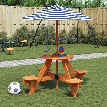 vidaXL Picknicktafel voor 4 kinderen met parasol rond, Tuin en Terras, Verzenden, Nieuw