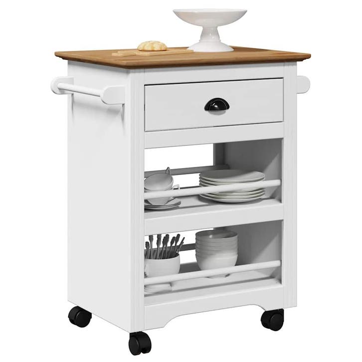 vidaXL Keukentrolley BODO 67,5x45x80 cm wit en bruin, Huis en Inrichting, Keuken | Keukenbenodigdheden, Nieuw, Verzenden
