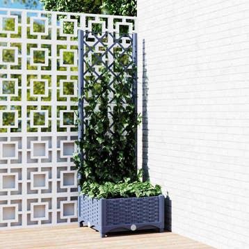 vidaXL Plantenbak met trellis blauwgrijs 40x40x121,5 cm PP, Verzenden