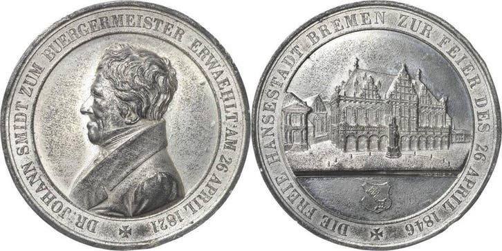 Zinnmedaille 1846 Bremen-stadt, Postzegels en Munten, Munten | Europa | Niet-Euromunten, België, Verzenden