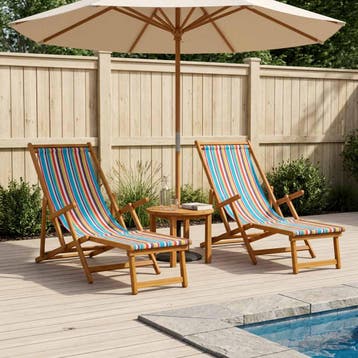 vidaXL Opvouwbare zonnebed 2 pcs 3 Positie Massief, Verzenden, Nieuw