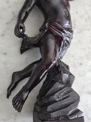 Kaarsenhouder - Hout - Ingebeiteld Antiek Putto