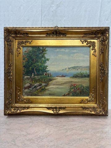 Giacomo Moretti (1939) - Paesaggio marittimo con alberi e