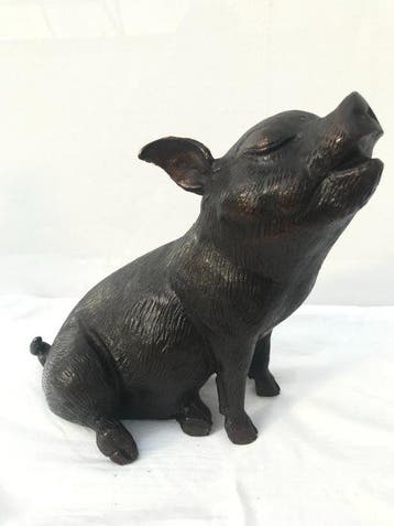 Sculpture, Pig sitting - 20 cm - Bronze, Antiek en Kunst
