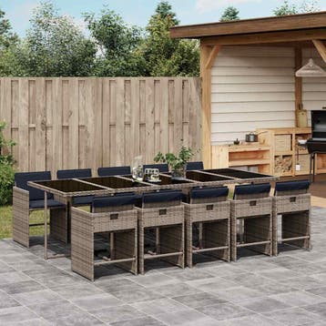 vidaXL 11-delige tuinset met kussens, grijs polyrotan, Verzenden, Nieuw, Tuinset