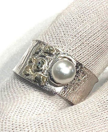 Zonder minimumprijs - Ring - 18 karaat Zilver, Geel goud