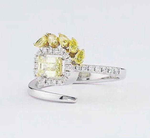 Statement ring - 18 karaat Witgoud - 1.17ct. tw. Geel, Bijoux, Sacs & Beauté, Bijoux anciens