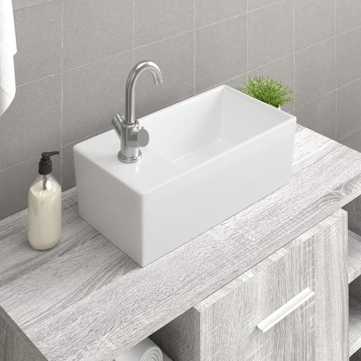 vidaXL Wasbak 48x25x15 cm keramiek wit, Doe-het-zelf en Bouw, Sanitair, Nieuw, Verzenden