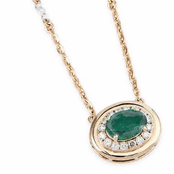 Halsketting - 14 karaat Geel goud - 1.00ct. tw. Smaragd -, Handtassen en Accessoires, Kettingen, Nieuw