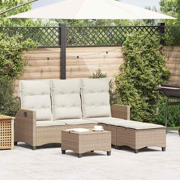 vidaXL 3-delige Tuinbankstel met kussens L-vormig beige poly, Verzenden, Nieuw