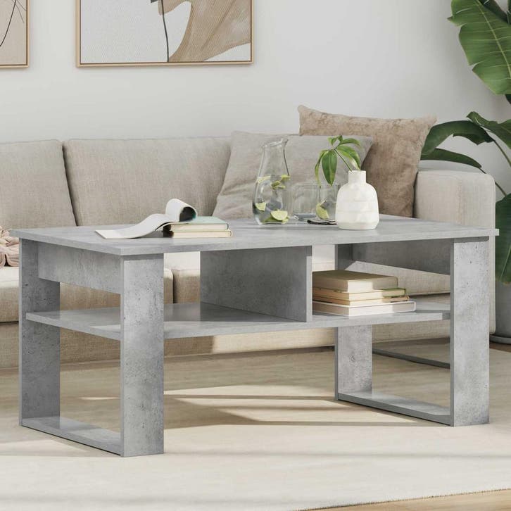vidaXL Salontafel met opslag Beton Grijs 96 x 54 x 44 cm, Huis en Inrichting, Tafels | Salontafels, Nieuw, Verzenden