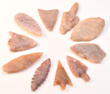 Neolithisch Jasper, Flint 10 pijlpunten AA++ (Zonder