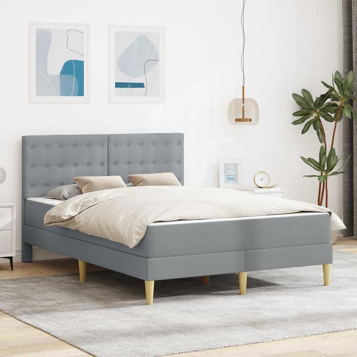 vidaXL Bedframe met matras met hoofdeinde Lichtgrijs 120 x, Maison & Meubles, Chambre à coucher | Lits, Envoi