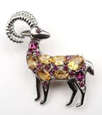 Citrien - Zilver, Broche Ibex (Steenbok) en Citrien &