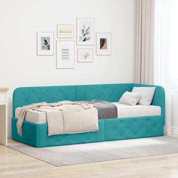 vidaXL Hoek Bed Frame Turquoise 80 x 200 cm Fluweel, Verzenden, Nieuw