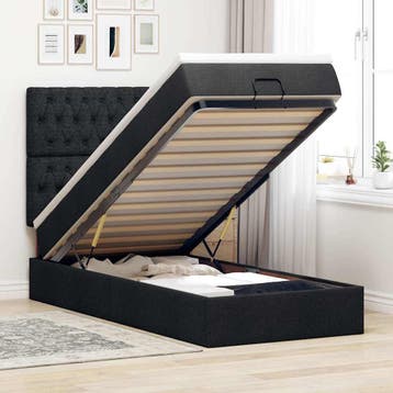 vidaXL Bed poef met matras en LEDs 80x200 cm stof zwart, Verzenden, Nieuw