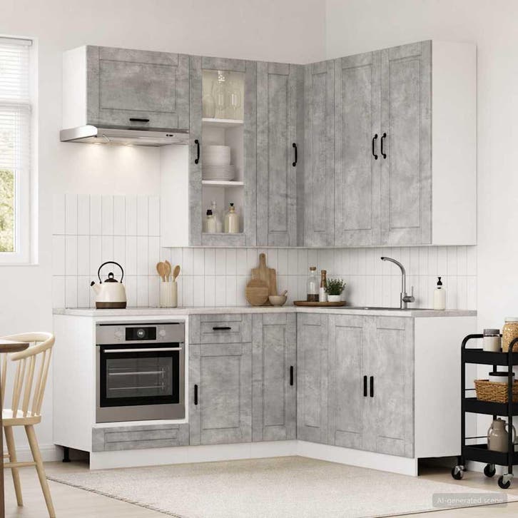 vidaXL Keukenblok PORTO 8 st Betongrijs Bewerkt hout, Huis en Inrichting, Kasten | Overige, Nieuw, Verzenden