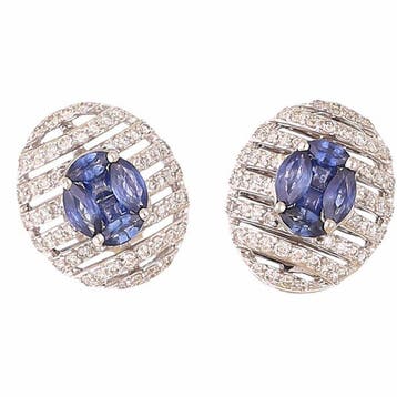 Boucles doreilles - 18 carats Or blanc Saphir - Diamant, Nieuw