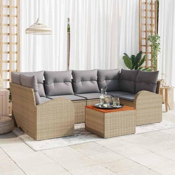 vidaXL Tuinbank Set 7 st Beige en Lichtgrijs poly rattan, Verzenden, Nieuw