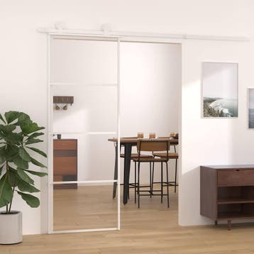 vidaXL Schuifdeur 76x205 cm ESG-glas en aluminium wit, Doe-het-zelf en Bouw, Verzenden, Nieuw