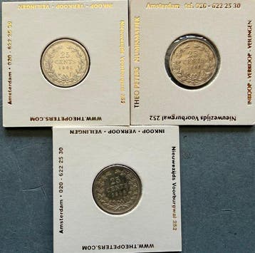 Nederland. Wilhelmina. 25 cent 1901, 1903 en 1906 (totaal