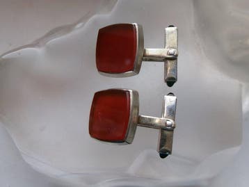 Plaqué or, Cornaline - Boutons de manchette - Art déco