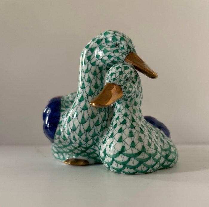 Herend - Beeldje - Fishnet duck pair - Porselein, Antiquités & Art, Curiosités & Brocante