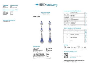 Hangoorbellen - 14 karaat Witgoud - 5.15ct. tw. Tanzaniet -