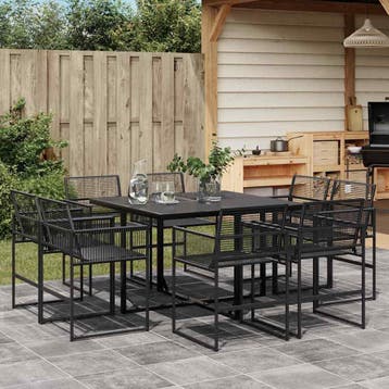 vidaXL 9-delige Tuinset poly rattan zwart, Verzenden, Tuinset