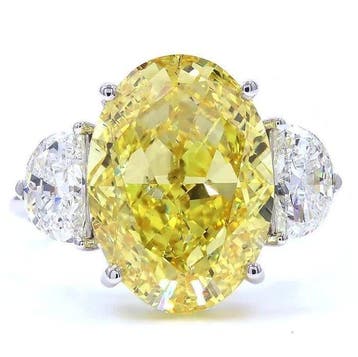 Ring - 18 karaat Witgoud - 10.10ct. tw. Geel Diamant (Fancy