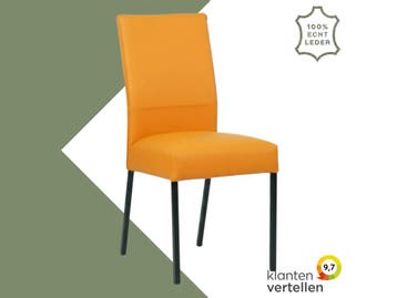 Leren eetkamerstoel Real - Toledo Mandarin (oranje) - Poten, Huis en Inrichting, Stoelen, Overige kleuren, Nieuw, Ophalen of Verzenden