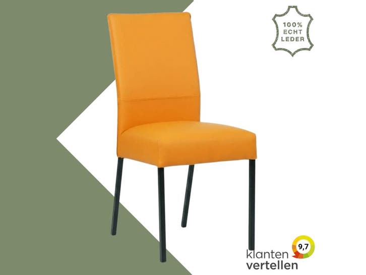 Leren eetkamerstoel Real - Toledo Mandarin (oranje) - Poten, Maison & Meubles, Chaises, Enlèvement ou Envoi