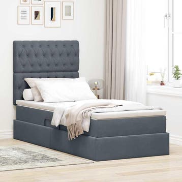 vidaXL Opslag bed met matras Donkergrijs 90 x 200 cm Fluweel, Verzenden, Nieuw