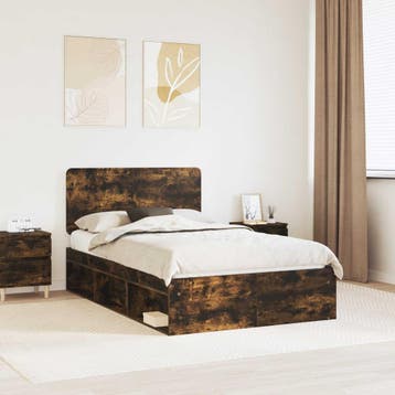 vidaXL Bedframe Rook Eiken 120 x 190 cm Massief grenenhout, Huis en Inrichting, Slaapkamer | Bedden, Verzenden, Nieuw