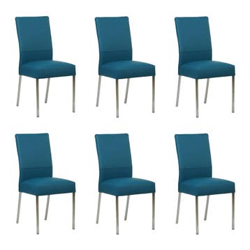 Set van 6 Leren eetkamerstoelen Real - Toledo Turquoise, Ophalen of Verzenden