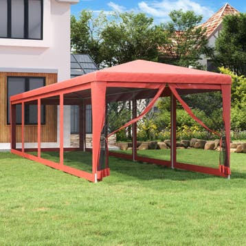 vidaXL Partytent met 10 mesh zijwanden 3x12 m HDPE rood, Verzenden, Nieuw