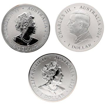 Australië. 1 Dollar 2021/2024 - Animals 1 Oz (3 stuks)