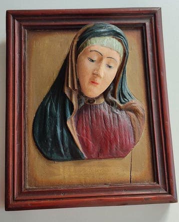 Buste, Reliëfbeeld - Mater Dolorosa - 36 cm - Gips, Hout -, Antiek en Kunst
