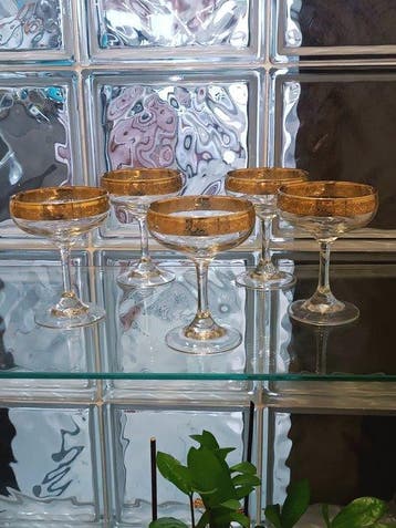 Champagneglas (5) - Glas, Goud