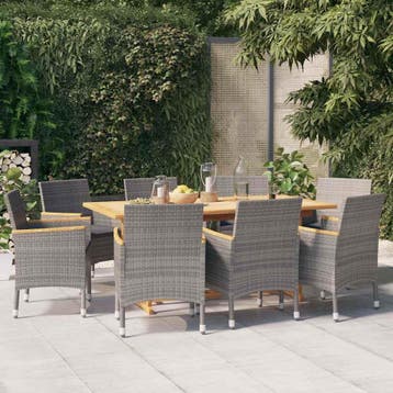 vidaXL 9-delige Tuinset met kussens grijs, Verzenden, Nieuw, Tuinset