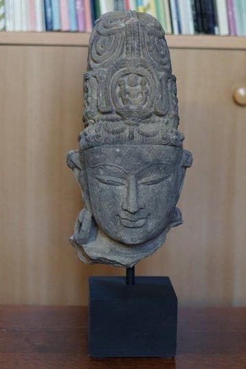 Asiatique ancien Pierre Tête d’un bodhisattva ou de Shiva -