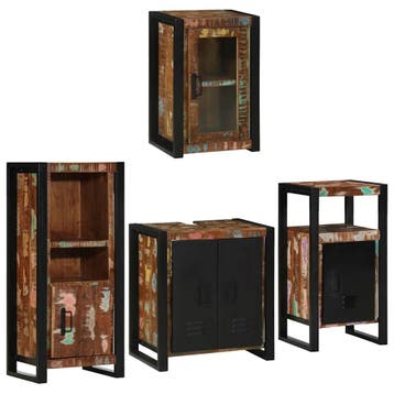 vidaXL Badkamermeubel Set 4 st Multikleur Massief, Huis en Inrichting, Badkamer | Badkamermeubels, Verzenden, Nieuw