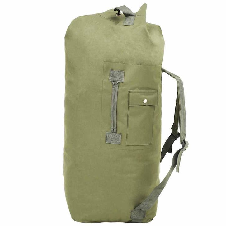 vidaXL Sporttas legerstijl 85 L olijfgroen, Handtassen en Accessoires, Tassen | Reistassen en Weekendtassen, Nieuw, Verzenden