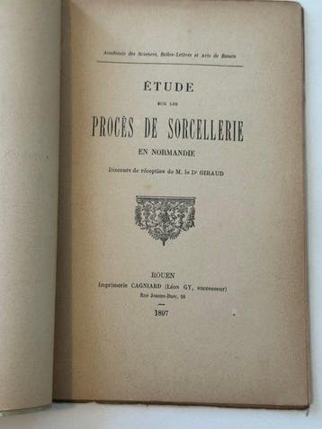 Giraud (Dr Albert). - Étude sur les procès de sorcellerie en