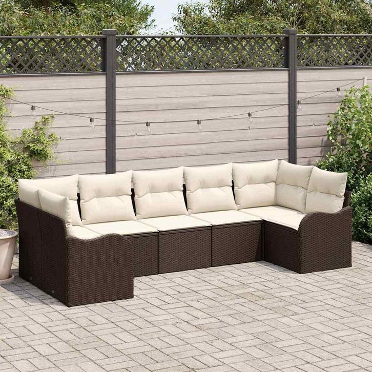 vidaXL Tuinbank Set Bruin poly rattan, Tuin en Terras, Tuinsets en Loungesets, Nieuw, Verzenden
