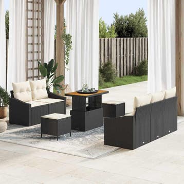 vidaXL Tuinbank Set 8 st Zwart poly rattan, Verzenden