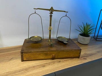 Balance à or - Laiton, Bois - Ancienne balance Orefice, Antiquités & Art