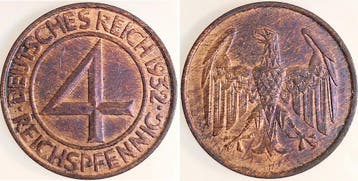 4 Pfennig Duitsland 4 Reichspfennig 1932 F J 315 prfr/stg..., Verzenden