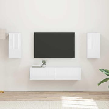 vidaXL Tv-meubelset 4 st Hoogglans wit Bewerkt hout, Huis en Inrichting, Verzenden, Nieuw