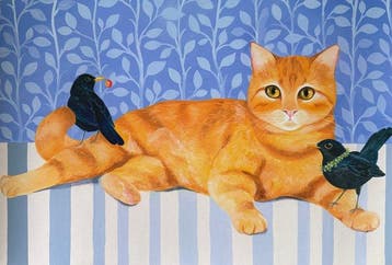 Isabelle Brent - “Ginger Cat and Blackbirds”. - 45 x 30 cm.